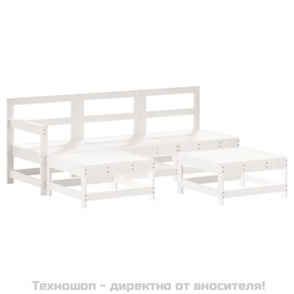 Градински комплект с възглавници, 5 части, бял, дърво масив