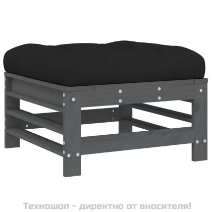 Градински комплект с възглавници, 5 части, сив, дърво масив