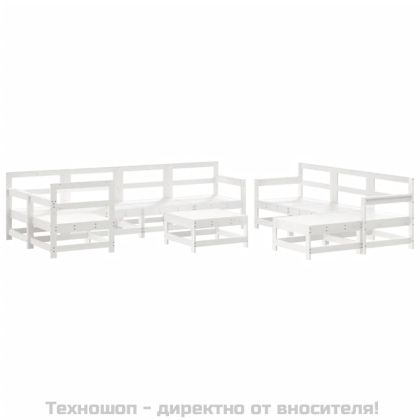 Градински комплект с възглавници, 10 части, бял, дърво масив