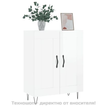 Сайдборд, бял гланц, 69,5x34x90 см, инженерно дърво