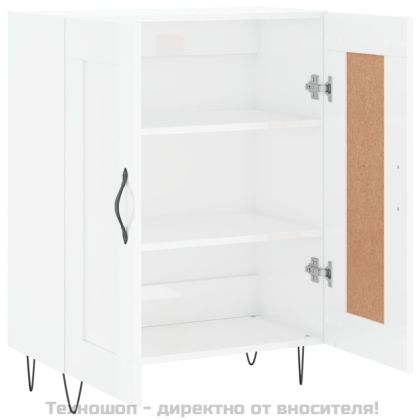 Сайдборд, бял гланц, 69,5x34x90 см, инженерно дърво