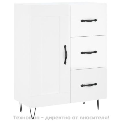 Сайдборд, бял гланц, 69,5x34x90 см, инженерно дърво