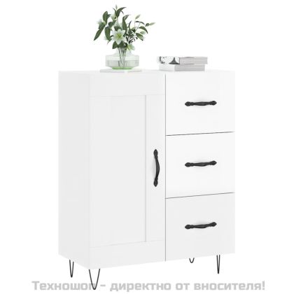 Сайдборд, бял гланц, 69,5x34x90 см, инженерно дърво