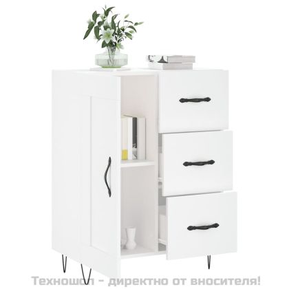 Сайдборд, бял гланц, 69,5x34x90 см, инженерно дърво