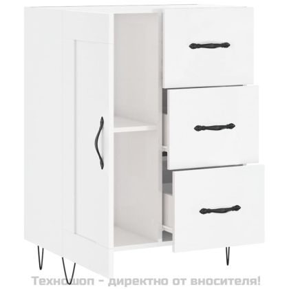 Сайдборд, бял гланц, 69,5x34x90 см, инженерно дърво
