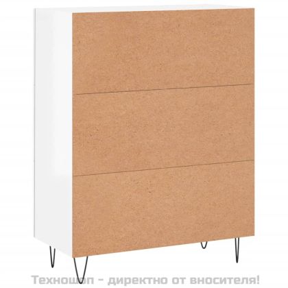 Сайдборд, бял гланц, 69,5x34x90 см, инженерно дърво