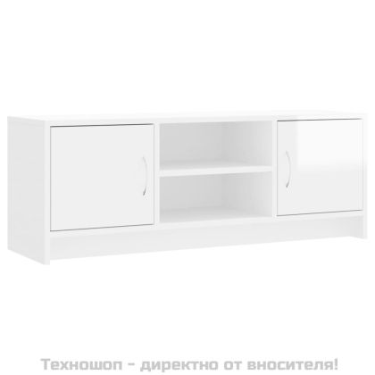 ТВ шкаф, бял гланц, 102x30x37,5 см, инженерно дърво