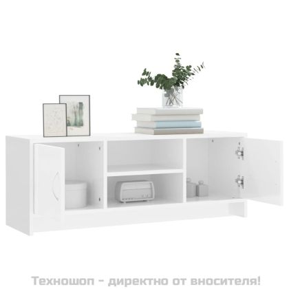 ТВ шкаф, бял гланц, 102x30x37,5 см, инженерно дърво