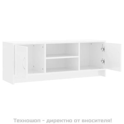 ТВ шкаф, бял гланц, 102x30x37,5 см, инженерно дърво