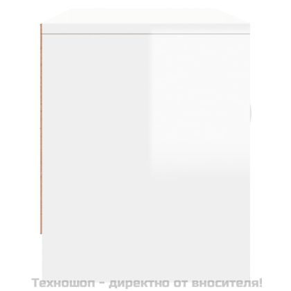 ТВ шкаф, бял гланц, 102x30x37,5 см, инженерно дърво