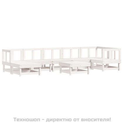 Градински комплект с възглавници, 8 части, бял, дърво масив