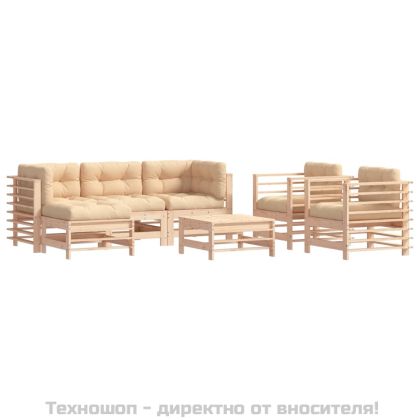 Градински лаундж комплект, 7 части, с възглавници, дърво масив
