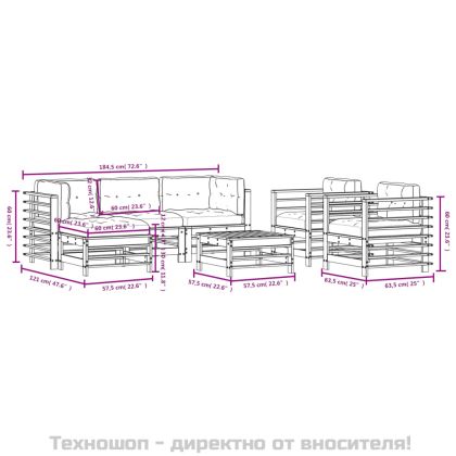 Градински лаундж комплект, 7 части, с възглавници, дърво масив