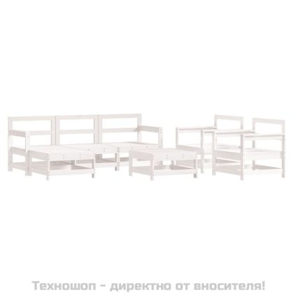 Градински лаундж комплект 7 части с възглавници бял бор масив