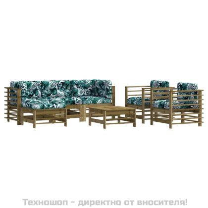 Градински лаундж комплект 7 части с възглавници импрегниран бор