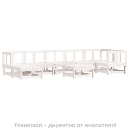 Градински комплект с възглавници, 8 части, бял, дърво масив