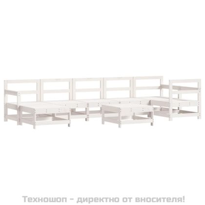Градински комплект с възглавници, 8 части, бял, дърво масив