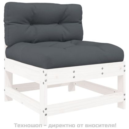 Градински комплект с възглавници, 8 части, бял, дърво масив