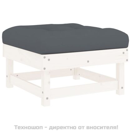 Градински комплект с възглавници, 6 части, бял, дърво масив