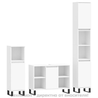 Комплект мебели за баня от 3 части, бял, инженерно дърво