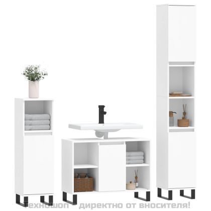 Комплект мебели за баня от 3 части, бял, инженерно дърво