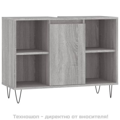 Комплект мебели за баня от 3 части сив сонома инженерно дърво