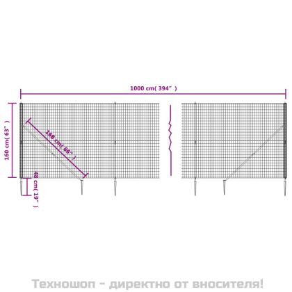 Ограда от телена мрежа с шипове, антрацит, 1,6x10 м