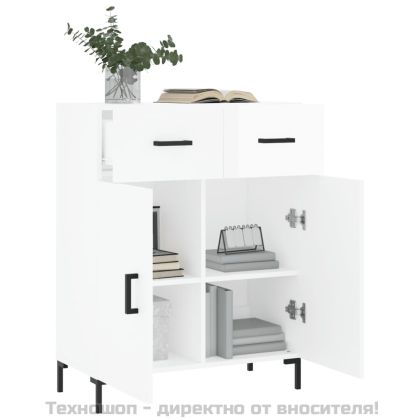 Сайдборд, бял гланц, 69,5x34x90 см, инженерно дърво