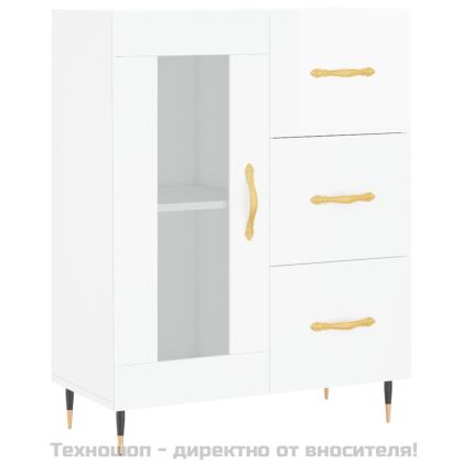Сайдборд, бял гланц, 69,5x34x90 см, инженерно дърво