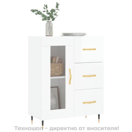 Сайдборд, бял гланц, 69,5x34x90 см, инженерно дърво