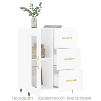 Сайдборд, бял гланц, 69,5x34x90 см, инженерно дърво