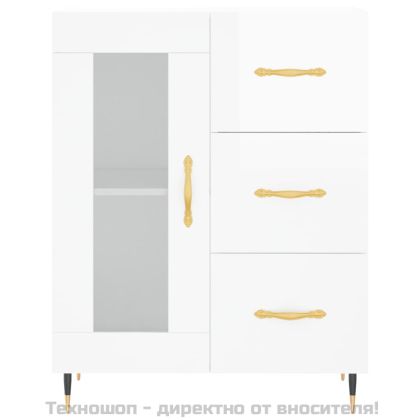 Сайдборд, бял гланц, 69,5x34x90 см, инженерно дърво