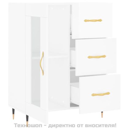 Сайдборд, бял гланц, 69,5x34x90 см, инженерно дърво