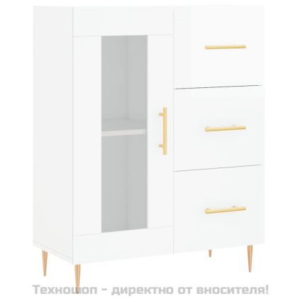 Сайдборд, бял гланц, 69,5x34x90 см, инженерно дърво
