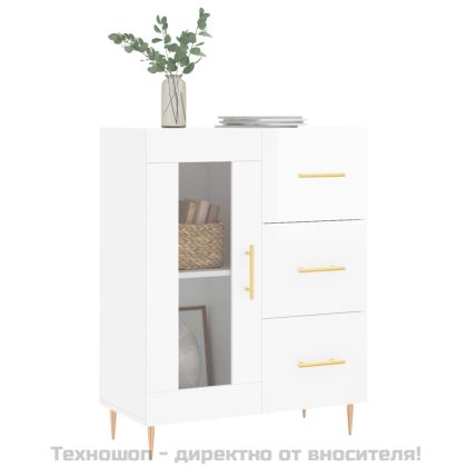 Сайдборд, бял гланц, 69,5x34x90 см, инженерно дърво