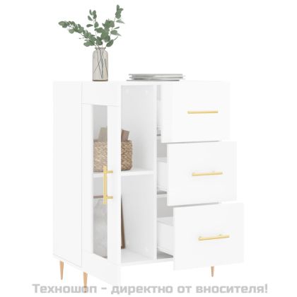 Сайдборд, бял гланц, 69,5x34x90 см, инженерно дърво