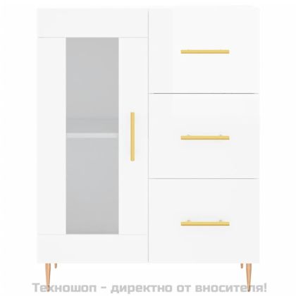 Сайдборд, бял гланц, 69,5x34x90 см, инженерно дърво