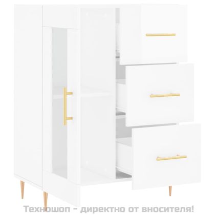 Сайдборд, бял гланц, 69,5x34x90 см, инженерно дърво