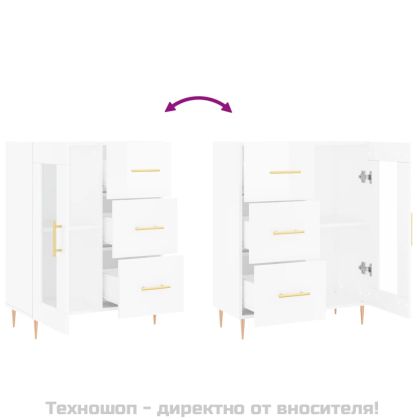 Сайдборд, бял гланц, 69,5x34x90 см, инженерно дърво