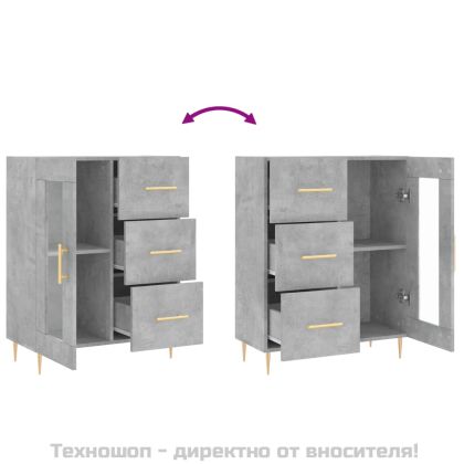 Сайдборд, бетонно сив, 69,5x34x90 см, инженерно дърво