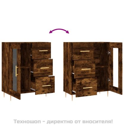 Сайдборд, опушен дъб, 69,5x34x90 см, инженерно дърво