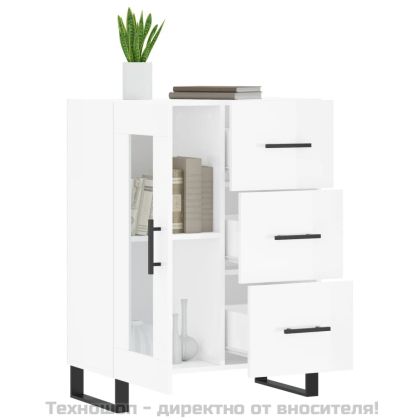 Сайдборд, бял гланц, 69,5x34x90 см, инженерно дърво