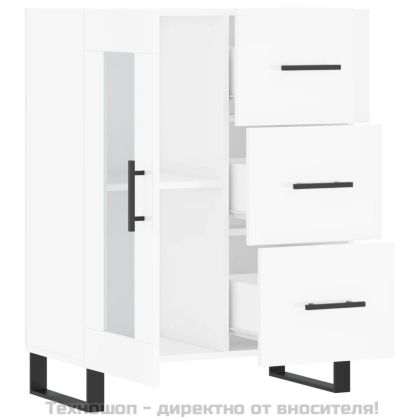 Сайдборд, бял гланц, 69,5x34x90 см, инженерно дърво