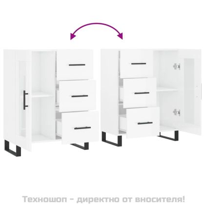 Сайдборд, бял гланц, 69,5x34x90 см, инженерно дърво