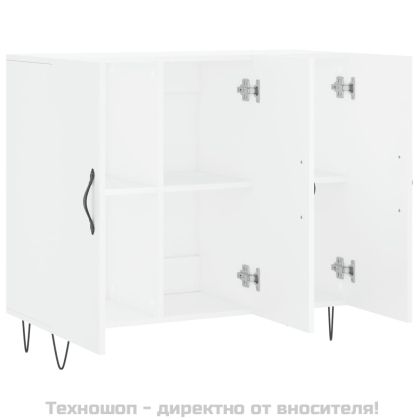 Сайдборд, бял, 90x34x80 см, инженерно дърво