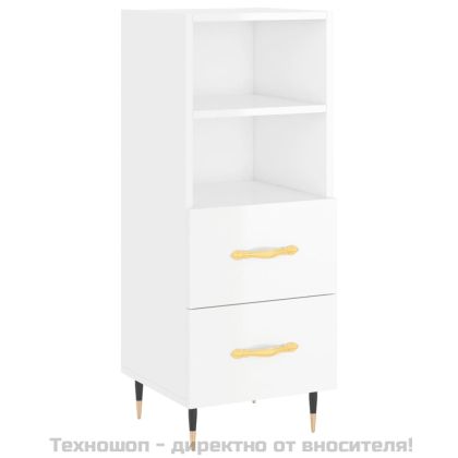 Сайдборд, бял гланц, 34,5x34x90 см, инженерно дърво