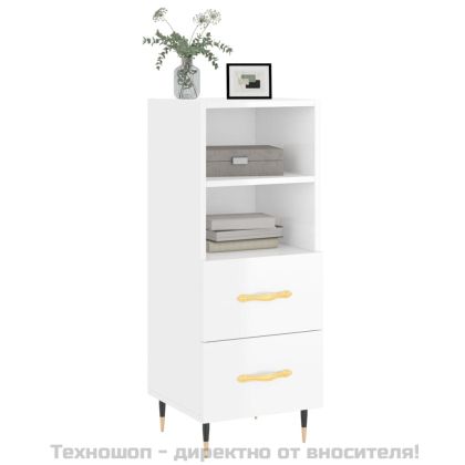 Сайдборд, бял гланц, 34,5x34x90 см, инженерно дърво