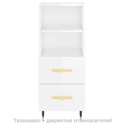 Сайдборд, бял гланц, 34,5x34x90 см, инженерно дърво