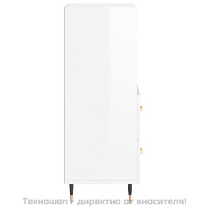 Сайдборд, бял гланц, 34,5x34x90 см, инженерно дърво