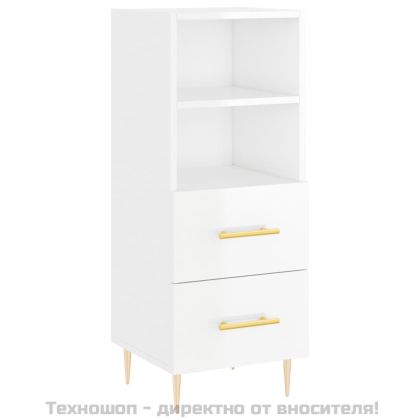 Сайдборд, бял гланц, 34,5x34x90 см, инженерно дърво